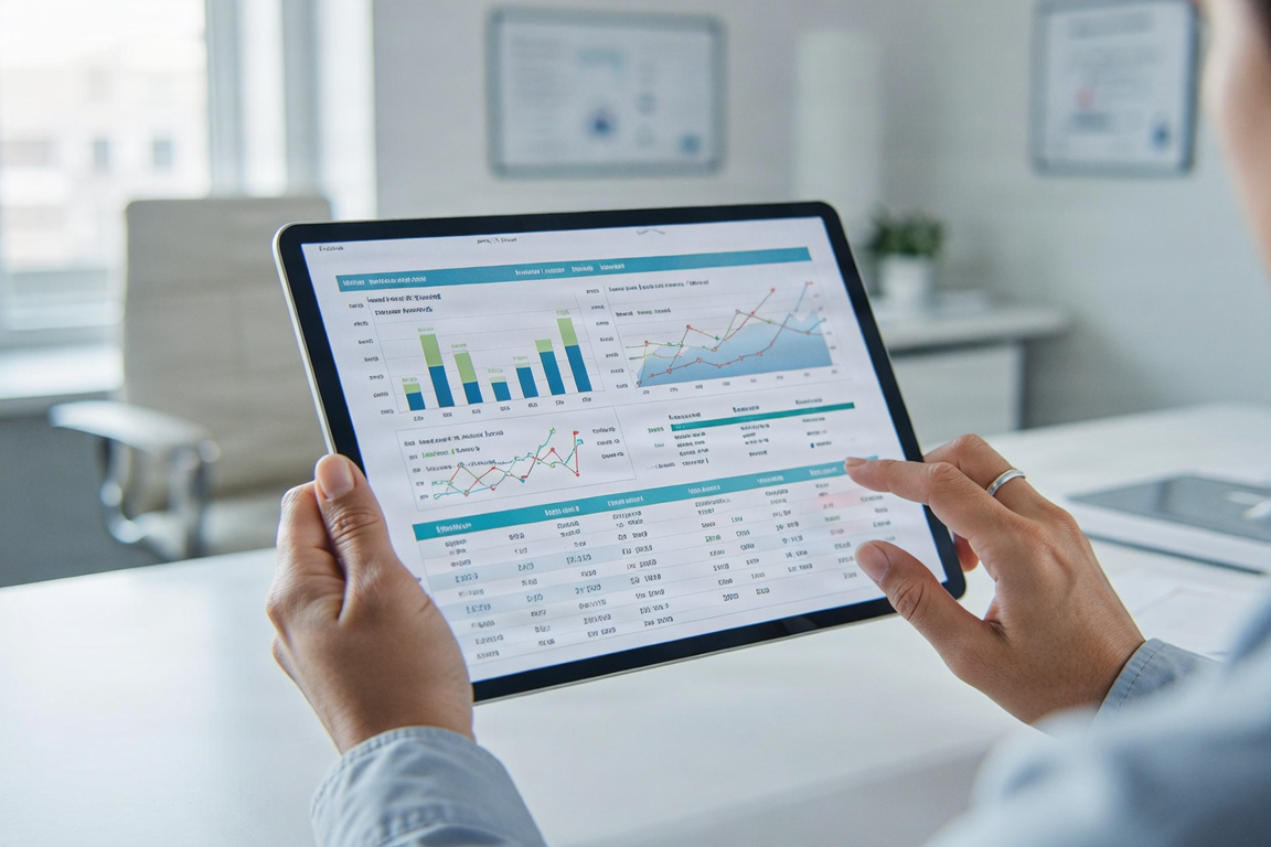 A financial reconciliation report being reviewed in a medical office